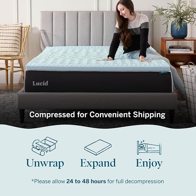 LUCID Gel Infused Memory Foam Mattress Topper – 2 Inch Mattress Topper – 5 Comfort Zones Relieve Pressure – CertiPUR-US Certified Foam - Twin