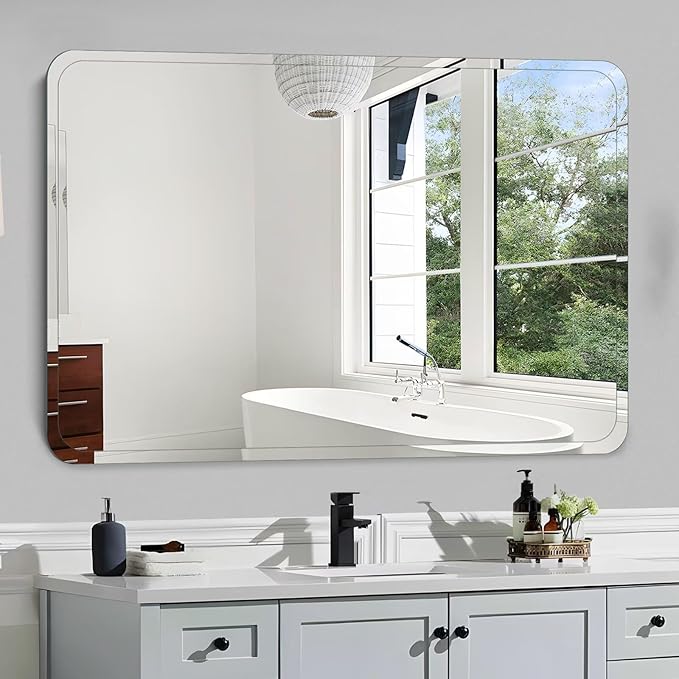 Frameless Bathroom Mirror for Over Sink,Wall Mounted Vanity Mirrors 16x20in,Rounded Rectangle Mirror Frameless with Polished Edge for Bedroom,Living Room,Entryway,Shatterproof (Horizontal/Vertical)