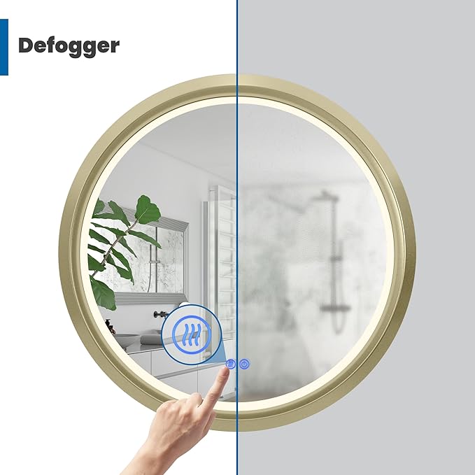 Circle LED Mirror for Bathroom, Anti-Fog & Dimmable Touch Switch, 32 inches, Gold