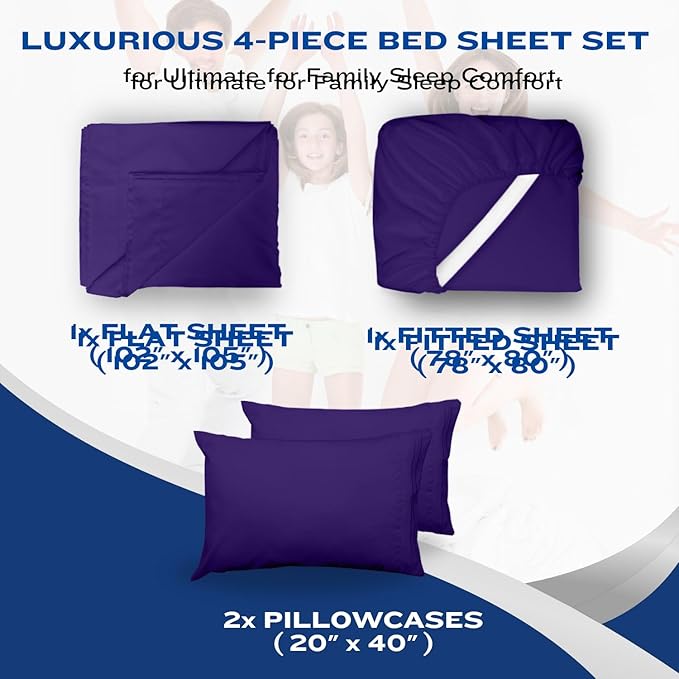 DREAMCARE Twin XL Sheet Sets - 4pc Cooling Sheets XL Twin Sheets - up to 21” Deep Pocket – Hotel Luxury Extra Long Twin XL Bed Sheets 100% Brushed Microfiber with Side Pocket - Purple