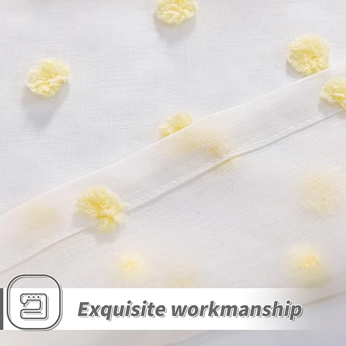 MYSKY HOME Short Curtains for Small Window - 45 Inch Long Pom Pom Sheer Curtains for Bedroom, Living Room, Kitchen, Nursery - Yellow Cafe Panels with Rod Pocket - 2 Sets Voile - 52 x 45 in