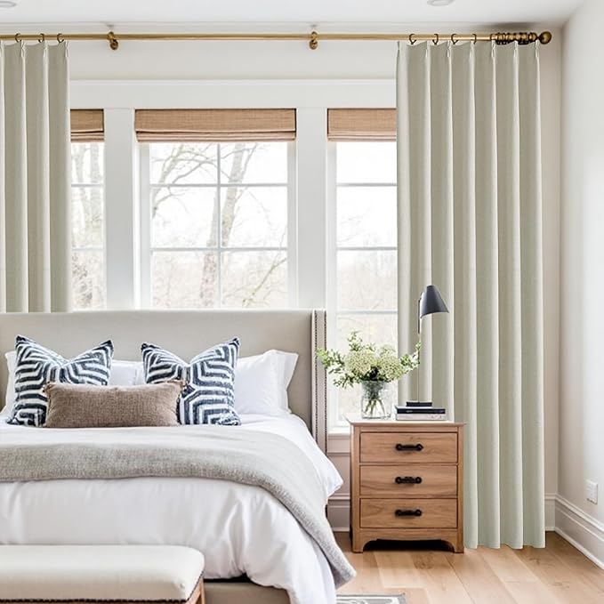 KangBang Pinch Pleated Linen Curtains Blackout 90 Inches Long for Bedroom, Living Room Drapes with Hooks 2 Panels Set for Nursery, Sun Blocking Elegant Window Treatments,42x90 Inch, Linen