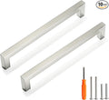 Cabinet Pulls Brushed Nickel Cabinet Handles Square Drawer Pulls, 10 Pack 7-1/2 Inch Stainless Steel Kitchen Door Cupboard Cabinet Handles, Cabinet Hardware Drawer Handles, 192mm Hole Centers