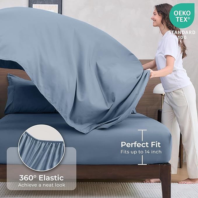 HEVUMYI Dusty Blue King Comforter Set - 7-Piece All Season Bed in a Bag King, Ultra Soft Bedding Set with Comforter, Flat Sheet, Fitted Sheet, Pillowcases, Pillow Shams