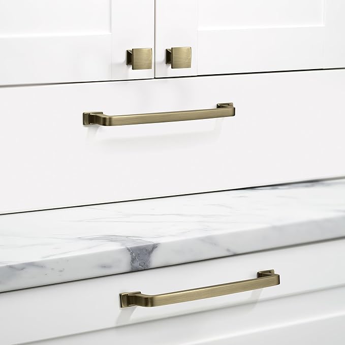KHTumeWare 2-Pack 5 Inch Cabinet Handles - Brushed Antique Brass Pulls for Drawer & Cupboard