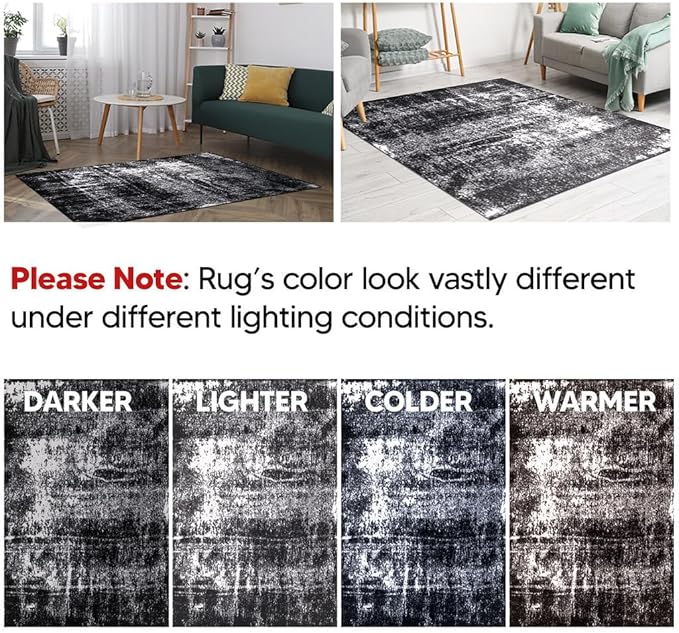 Keen Home Design Area Rugs - 6x9 Non-Shedding, Abstract Rugs for Kitchen, Living Room, Bedroom, Dining Room, Entryway - Size: 5'11" x 9'2", Abstract Black
