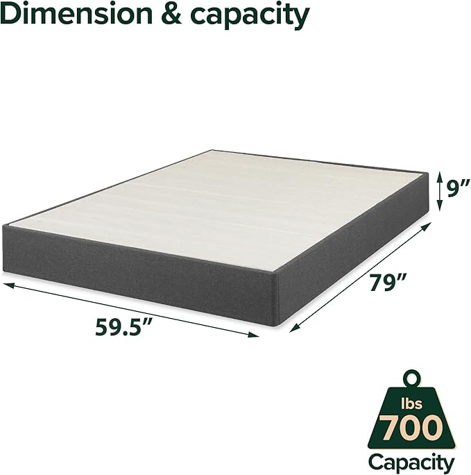 ZINUS Upholstered Metal and Wood Box Spring, 9 Inch Mattress Foundation, Easy Assembly, Fabric Paneled Design, Queen