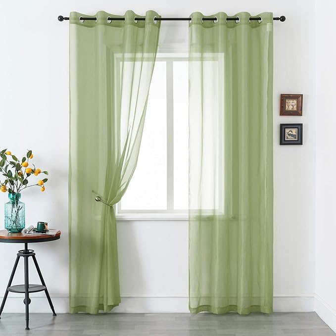 DUALIFE Sage Green Sheer Grommet Curtains 108 Inches Extra Length for Bedroom -Light Filttering Curtains Drapes 2 Panels for Living Room Party Backdrop?52W X 108L Inch