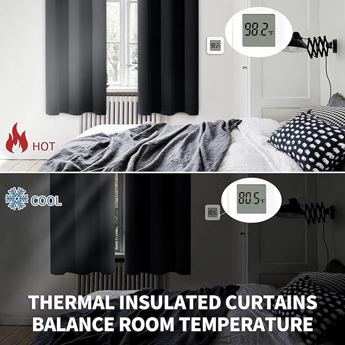 BGment Blackout Curtains - Grommet Thermal Insulated Room Darkening Bedroom and Living Room Curtain, Set of 2 Panels (70 x 84 Inch, Black)