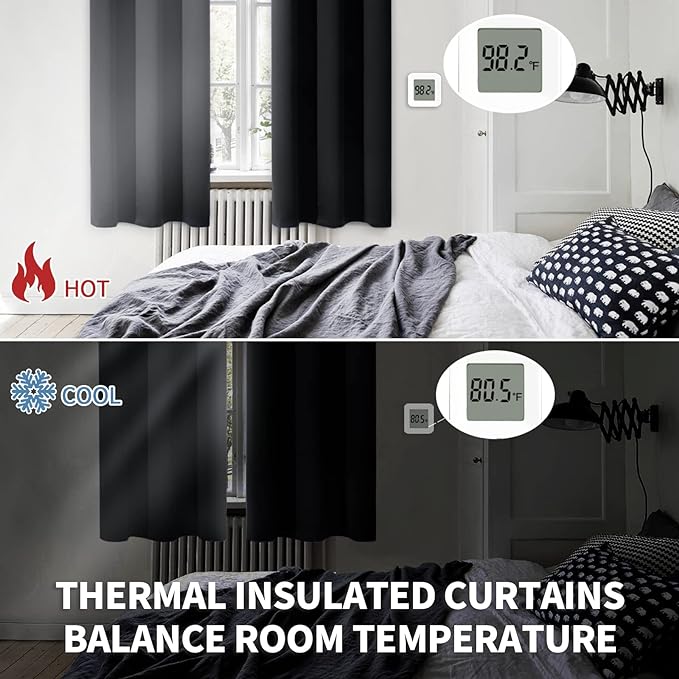 BGment Black Blackout Curtains for Living Room - Grommet Thermal Insulated Room Darkening Energy Saving Curtains for Bedroom, Set of 2 Panels, 42 x 84 Inch