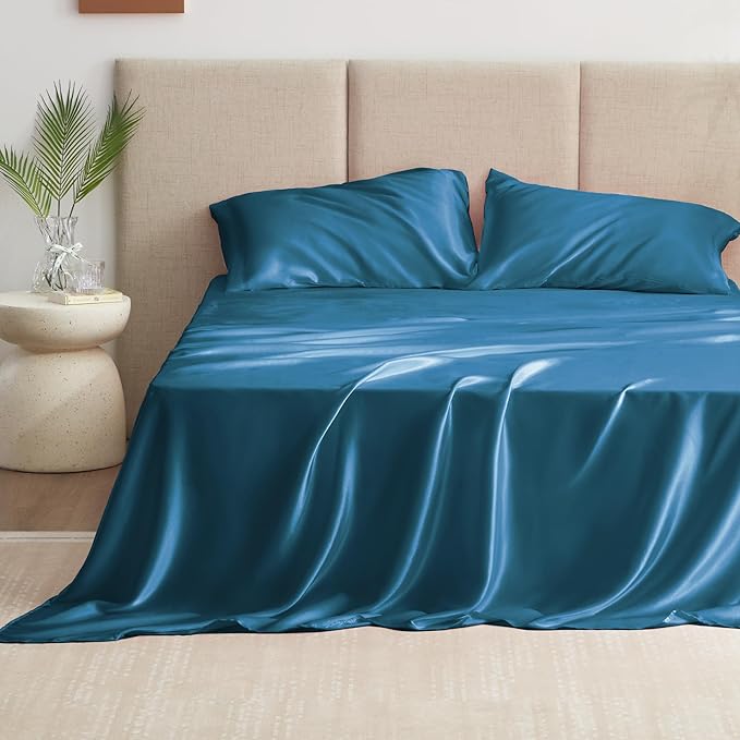Love's cabin Twin XL Satin Sheet Sets - 3 Piece Teal Silky Bed Sheets with Deep Pockets, Luxury Silk Feel Satin Sheet Set Twin XL (1 Flat Sheet,1 Fitted Sheet,1 Pillow case)