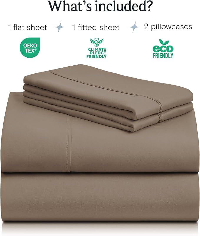 LuxClub 4 PC Full Sheet Set, Breathable Luxury Bed Sheets, Deep Pockets Wrinkle Free Cooling Bed Sheets Machine Washable Hotel Bedding Silky Soft - Dark Khaki Full