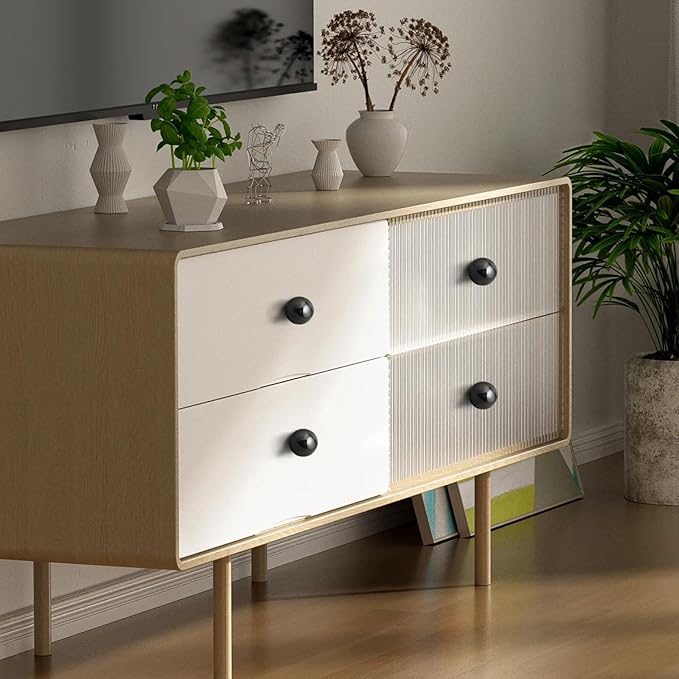 FoDau770 15pcs Black Wood Knobs, Round Ball Cabinet Knobs Vintage Drawer Pulls, Natural Wooden Cabinet Hardware for Furniture Drawer Dresser Wardrobe Cupboard - 1-1/4" Diameter