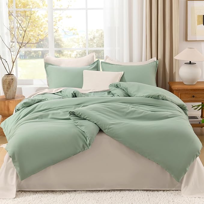 Litanika Queen Comforter Set Sage Green, 3 Pieces Lightweight Comforters Queen Size Solid Bedding Comforters Sets, Down Alternative Comforter Bed Set Quilt Blanket