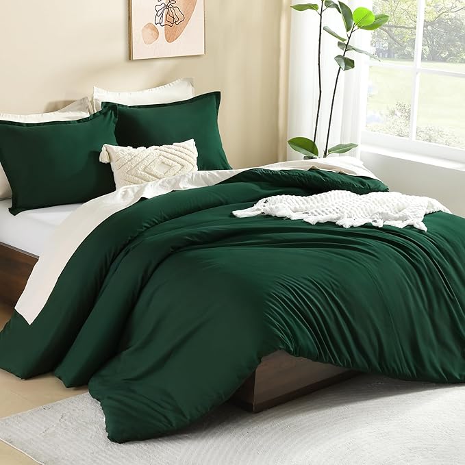 Litanika Dark Emerald Green Twin/Twin XL Comforter Set, 2 Pieces Solid Forest Bedding Set, All Season Fluffy Bed Set (66x90In Comforter & 1 Pillowcase)