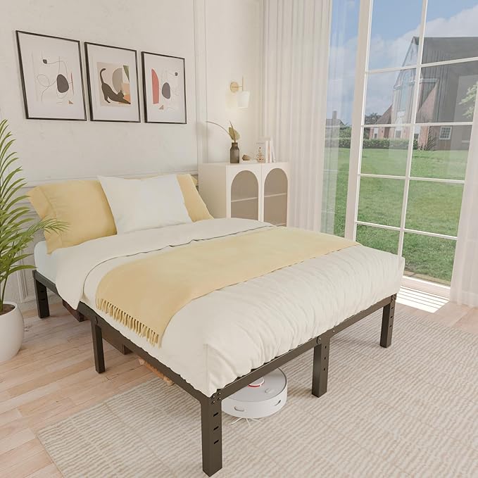 ALDRICH 12 Inch Metal Full Size Bed Frame - Double Black Basic Steel Slats Platform, Easy Assembly Heavy Duty Noise Free Bedframes, No Box Spring Needed