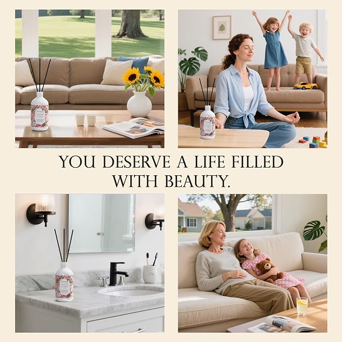 M&SENSE Reed Diffuser Oil Refill, 16.9oz (500ml) with 10 Hollow Reed Sticks, Garden Party Scent Home Fragrance, Scented Oil Refills, Natural Essential Oils for Diffusers, Décor for Home Spa & Office