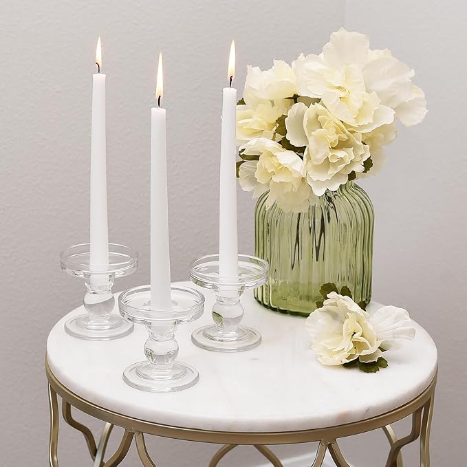 Glass Candle Holders for Pillar Candle or 3/4 inch Taper Candle, Unity Candle Holder Set of 3 for Wedding Ceremony Set, Candlestick Holder for Table or Home Decoration