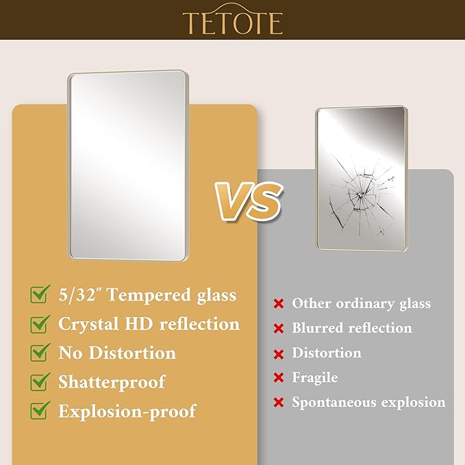 TETOTE Brushed Nickel Mirror 24 x 32 Inch Brushed Nickel Metal Framed Bathroom Mirror, Tempered Glass, Modern Farmhouse Wall Mounted Mirror for Decorative(Horizontal/Vertical)