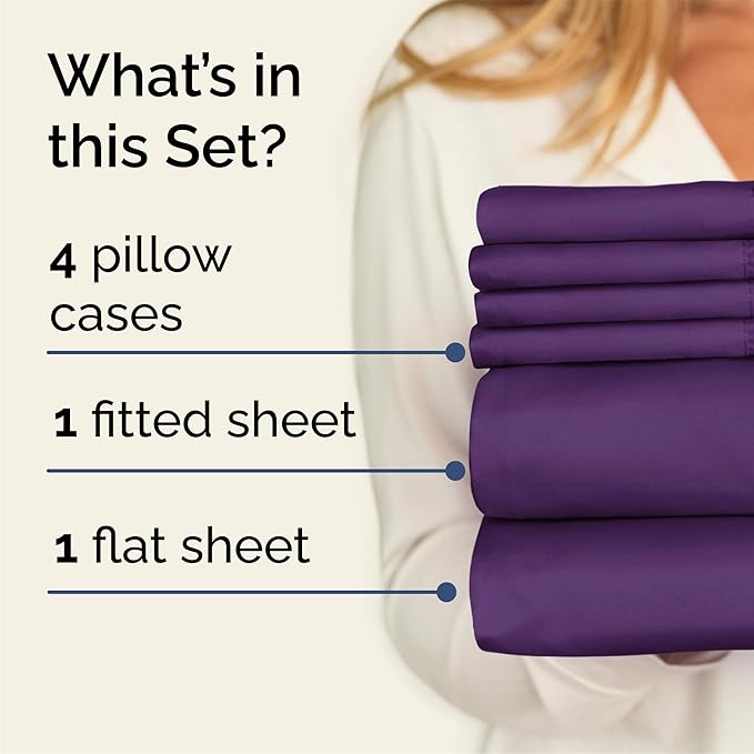 Queen 6 Piece Sheet Set - Comfy Breathable & Cooling - Ultra Soft Hotel Luxury Bedding Set w/ 8-16 Inch Deep Pockets - 1 Flat & 1 Fitted Sheet & 4 Pillowcases - Cozy, Wrinkle Free & Easy Care - Purple
