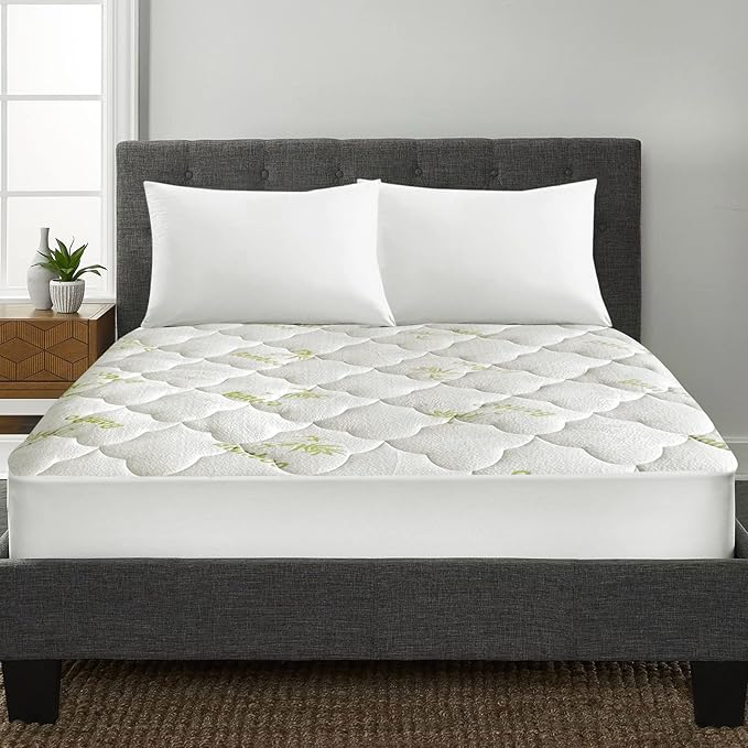 Queen Size Mattress Pad Air Topper Cover, Viscose Made from Bamboo, Soft Breathable Noiseless Camping Stretches up to 18"