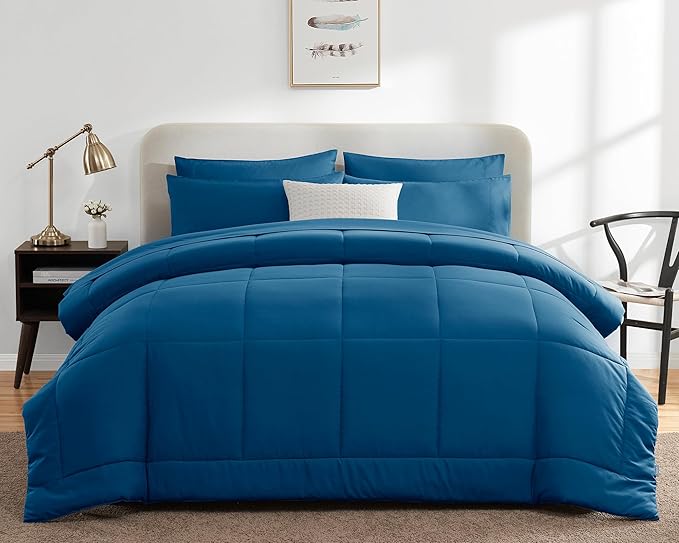CozyLux Queen Comforter Set Teal, 7 Pieces Bed in a Bag, Teal Comforter Queen Size, All Season Bedding Sets with Stitch Quilted Comforter, Flat Sheet, Fitted Sheet, Pillowcases