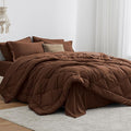 Love's cabin Queen Comforter Set Brown, 7 Pieces Queen Bed in a Bag, All Season Bedding Sets with 1 Comforter, 1 Flat Sheet, 1 Fitted Sheet, 2 Pillowcase and 2 Pillow Sham