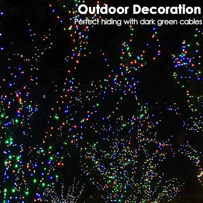 RPGT Christmas Tree Light 200 LEDs 73ft Green Cable Wire Fairy String Twinkle Lights Plug in 12 Modes for Xmas Party, Indoor,Outdoor, Garden, Wedding, Home Decoration (Multi Color)