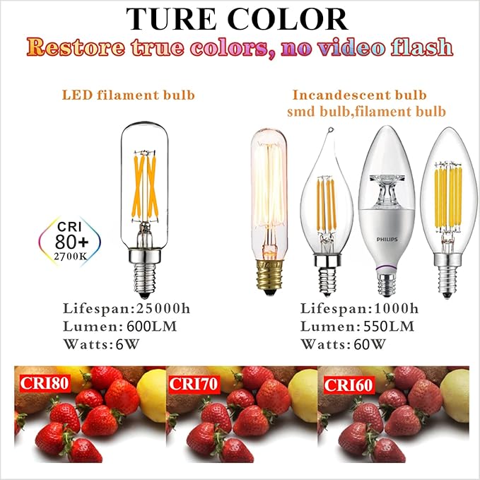LiteHistory LED Bulb Dimmable 6W Equal Warm White 2700K T6 T25 E12 Candelabra Bulb 60 watt for Chandeliers,Ceiling Fan,Pendant,Wall sconces AC120V 600LM e12 Light Bulb 6Pack
