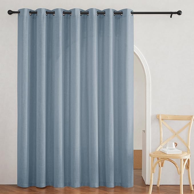 RYB HOME Elegant Semi Sheer Curtains for Nursery Kids Room, Linen Blended Burlap Fabric Light Filtering Breathable Bohemian Home Decor for Living Room Bedroom, Dusty Blue, W 100 x L 90, 1 Pc