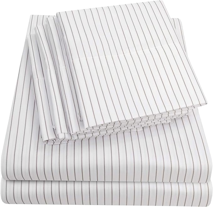 King Size Bed Sheets - 6 Piece 1500 Supreme Collection Fine Brushed Microfiber Deep Pocket King Sheet Set Bedding - 2 Extra Pillow Cases, Great Value, King, Pinstripe White