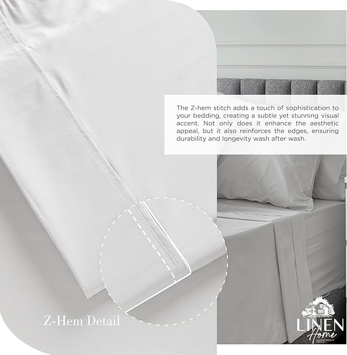 Linen Home 100% Cotton Percale Sheet Set Pack of 2, King Size, Silver, Deep Pocket, 8 Pieces Set - 2 Flat, 2 Deep Pocket Fitted Sheet and 4 Pillowcases, Crisp Cool and Strong Bed Linen