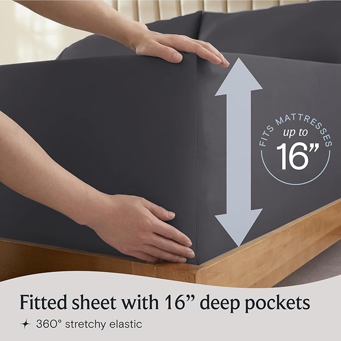 LuxClub 4 PC California King Size Sheet Set Sheets Deep Pockets Wrinkle Free Cooling Sheets Machine Washable Hotel Bedding Silky Soft - Dark Grey California King