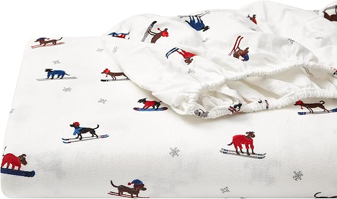 Eddie Bauer - Flannel Sheets King Size, Anti-Pilling & Wrinkle Resistant Cotton, Touchably Soft for All-Season Comfort - Bed Sheets with Matching Pillowcases & Fitted Sheet (Ski Patrol White)