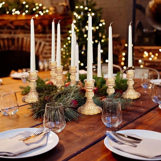 DARJEN Candlestick Holders Set, 4" H Taper Candle Holders Bulk, 12Pcs Gold Glass Candle Holders for Wedding, Festival, Party & Windowsill Decor