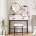 Vabches Makeup Vanity with Round Mirror and Lights, White Vanity Makeup Table with Charging Station, Small Vanity Table for Bedroom, 3 Lighting Modes, 31.5in(L)