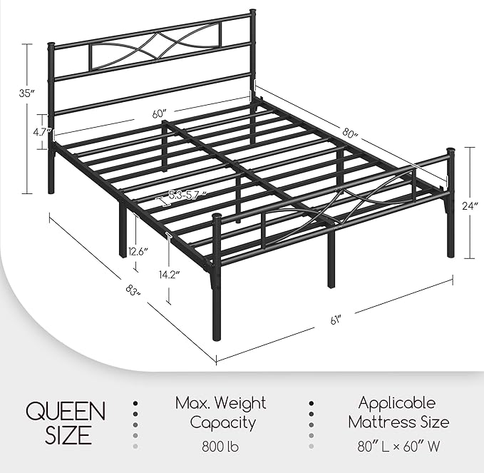 Yaheetech Metal Queen Platform Bed Frames Mattress Foundation with Storage/Curved Design Headboard/NO Box Spring Needed/Heavy-Duty Support/Easy Assembly, Queen, Black