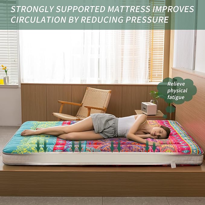 MAXYOYO Full Size Futon Floor Mattress Shikibuton Sleeping Mats for Adults, Floor Futon with High-Density Foam, Portable Mattress for Living Room, Guest Room, Bohemian B