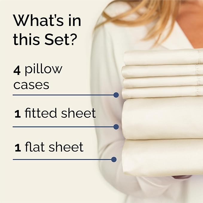 King Sheets Set 6 Piece - Includes 4 Pillowcases - Bed Sheets King Size - Soft Hotel Luxury Bedding - Cooling, Comfy, Cozy & Breathable - 1 Flat & 1 Fitted & 4 Pillowcases w/ Deep Pockets - Off White