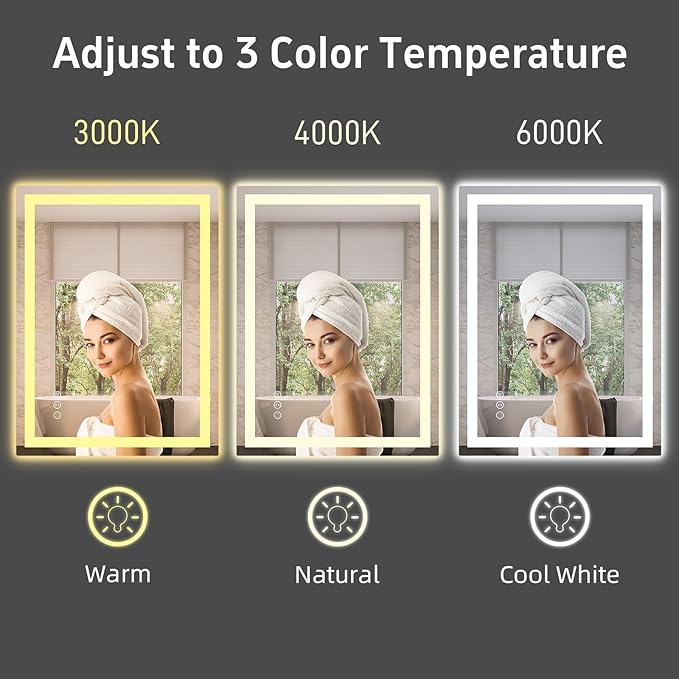 32x32 Inch Lighted Bathroom Mirror for Wall, LED Mirror for Bathroom, Dimmable, Anti-Fog, Lighted Bathroom Vanity Mirror for Wall, ETL Listed, Tempered Glass(Horizontal/Vertical)