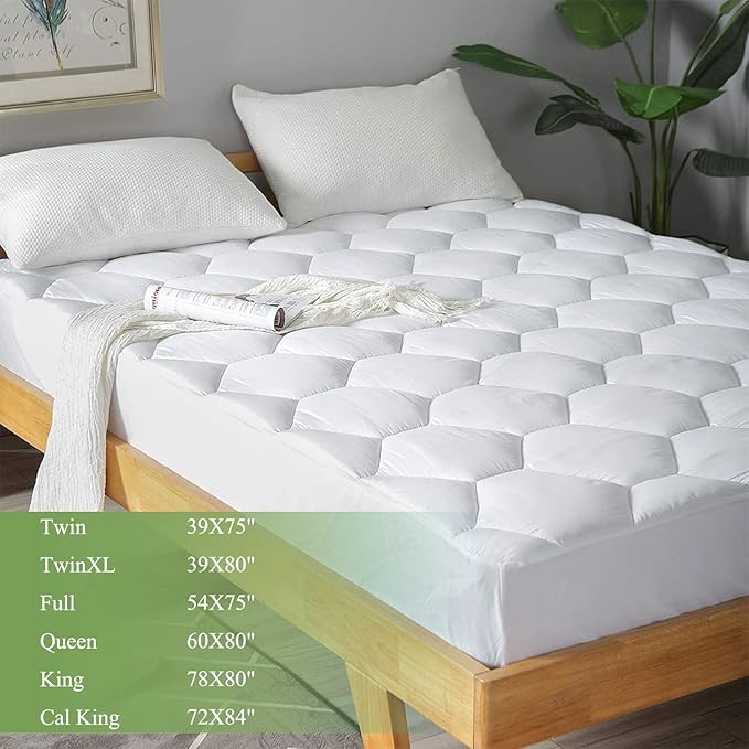 Twin XL Mattress Pad, 8-21" Deep Pocket Protector Ultra Soft Quilted Fitted Topper Cover Fit for Dorm Home Hotel -White