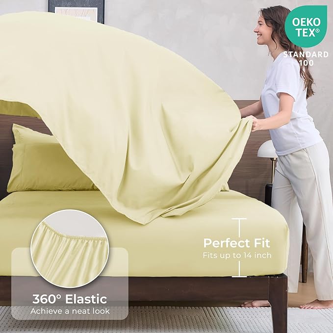 HEVUMYI Cream Yellow Full Comforter Set - 7-Piece All Season Bed in a Bag Full, Ultra Soft Bedding Set with Comforter, Flat Sheet, Fitted Sheet, Pillowcases, Pillow Shams