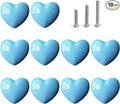 Ceramic Drawer Knobs Heart Shape Cabinet Dresser Pulls Handles with 3 Sized Screws, Kitchen Furniture Knobs for Closet Cupboard Wardrobe (10 Pack, Blue)