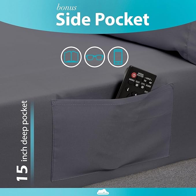 DREAMCARE Queen Sheet Set – 6 pcs Cooling Bed Sheets – up to 15” Deep Sheets Queen Size Bed Set – 2500 Supreme Collection – Extra Soft 100% Brushed Microfiber Hotel Luxury with Side Pocket – Gray