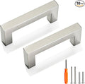 Cabinet Pulls Brushed Nickel Cabinet Handles Square Drawer Pulls, 10 Pack 3 Inch Stainless Steel Kitchen Door Cupboard Cabinet Handles, Cabinet Hardware Drawer Handles, 76mm Hole Centers