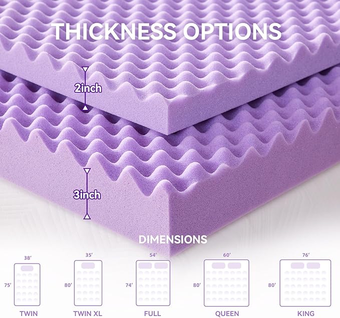 SINWEEK 3 Inch Egg Crate Memory Foam Mattress Topper Queen Size, Soft Mattress Pad for Back Pain Relief, Bed Topper, CertiPUR-US Certified