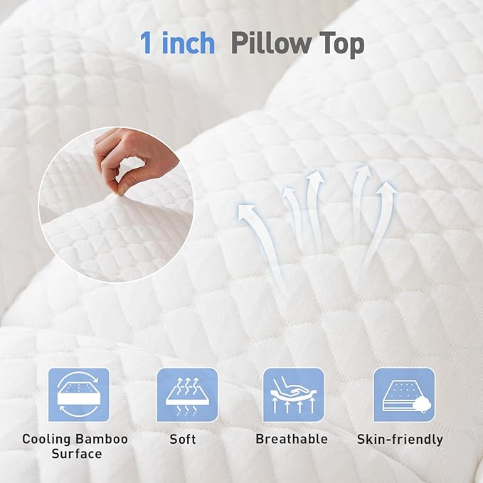 Dual Layer 3 Inch Memory Foam Mattress Topper King Size, 2 Inch Cooling Gel Memory Foam Plus 1 Inch Pillow Top Mattress Pad Cover, with 8-21 Inch Deep Pocket