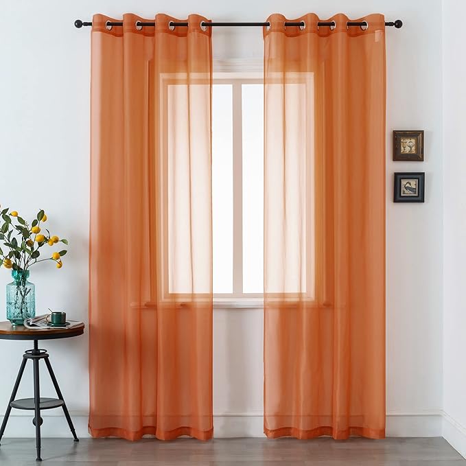 DUALIFE Terracotta Curtains 108 Inch Extra Length for Bedroom 2 Panel Sets Grommet Sheer Curtains for Living Room 52X108 Inches Long 9 FT Rust Burnt Orange Red