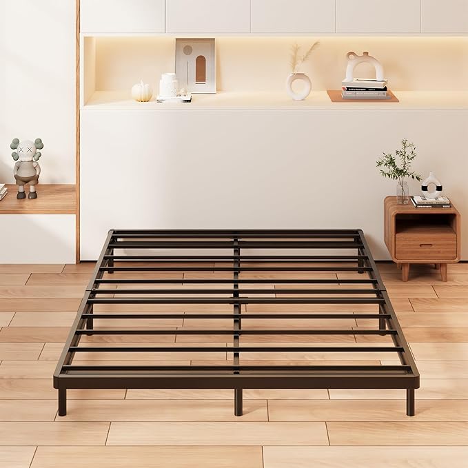 1.6 Inch Bunkie Board Full Low Heavy Duty Metal Box Spring Full Size Bed Base, Sturdy Mattress Foundation, Easy Assembly, Noise Free, Black