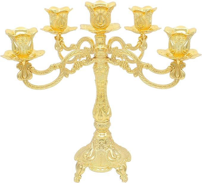 Metal Candelabra 5-Candle 10.1 Inch Tall Candle Holder Stick for Home Wedding Event and Party Festival,Gold